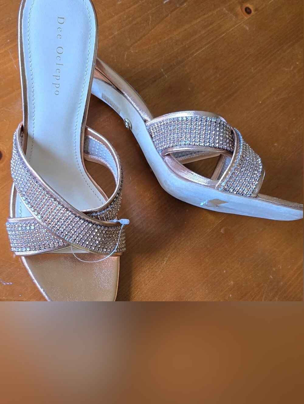 Dee Ocleppo Women's Sz 10 Rose Gold Crystal Slide Heels - Like New - Picture 3 of 12